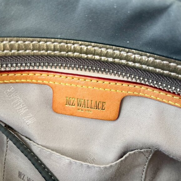 MZ Wallace Kara Satchel Bag Nylon Patent Leather Trim Dual Handle 6 Pockets Gray - Picture 6 of 16